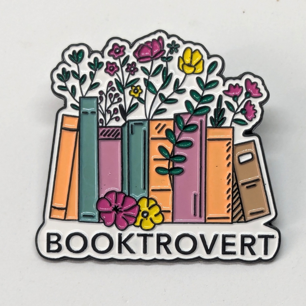 Booktrovert Pin - Big Enamel Pin with Books and flowers 📚💐